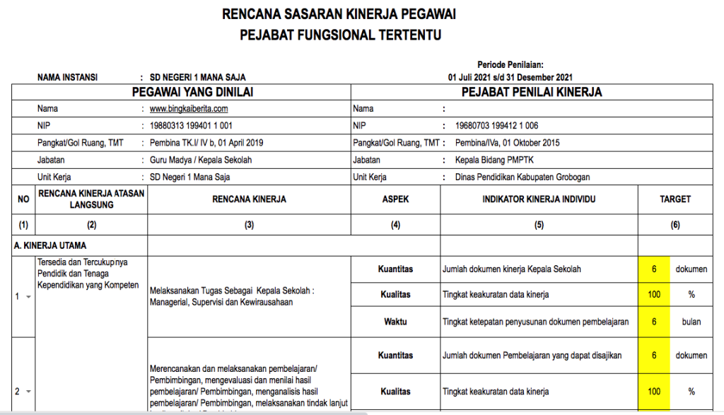 Contoh SKP Terbaru Format Excel TA 2024-2025 – Info GTK SIMPKB