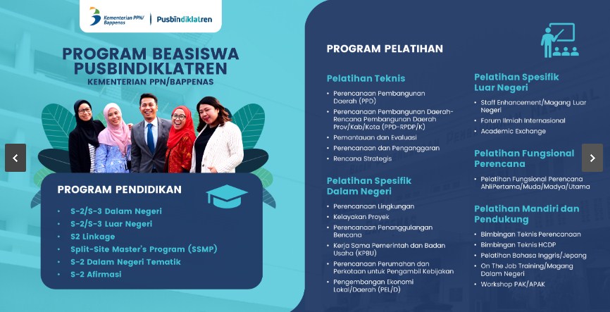 Beasiswa Pusbindiklatren Bappenas 2023 2024 untuk Jenjang S2 dan S3