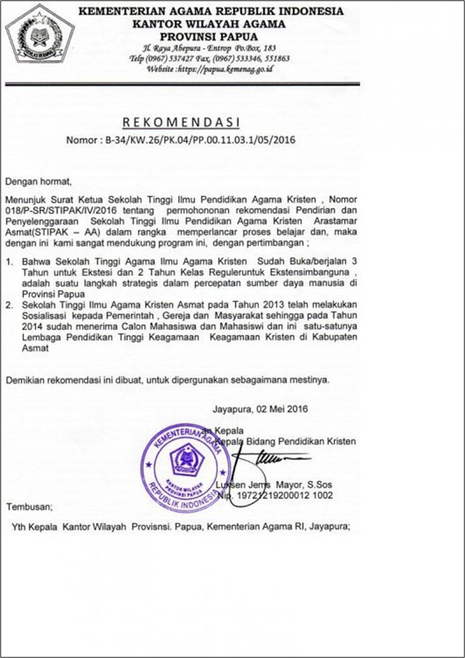 Contoh Surat Rekomendasi Melamar Beasiswa S2 Di Luar Negeri - Surat